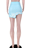 Blue Plaid Club Suit Sexy Ribber Printing Irregular Skirts GL6398-8
