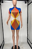 Yellow Printing Fashion Short Sleeve Multicolor Spliced Mini Dress AYL88802-1