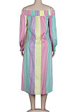Purple Euramerican Women Sexy Fashion A Word Shoulder Irregular Multicolor Long Sleeve Midi Dress K2151-2