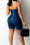 Blue New Women Bandage Condole Belt Strapless Zipper Slim Fitting Romper Shorts LA3290