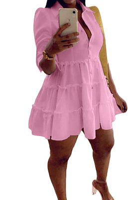 Lapel Neck Single Breasted Shirt Dress
