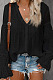 Black Summer Chiffon Horn Sleeve V Collar Single-Breasted Loose Solid Colur Shirts MDO001-2