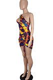 Colorful Euramerican Women Sexy Club Dress One Shoulder Printing Hollow Out Mini Dress SH7278-1
