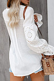 White Summer Chiffon Horn Sleeve V Collar Single-Breasted Loose Solid Colur Shirts MDO001-1