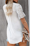 White Summer Lace Short Sleeve V Collar Ruffle Loose Single-Breasted Shirts MDO202108-1