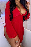 Black Women Sexy Club High Split Long Sleeve Solid Color Mini Dress SMY8108-2