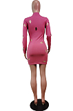 Orange Cotton Blend Sexy Hollow Out Long Sleeve O Collar Bodycon Solid Color Hip Mini Dress WY6834-4