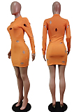 Black Cotton Blend Sexy Hollow Out Long Sleeve O Collar Bodycon Solid Color Hip Mini Dress WY6834-2