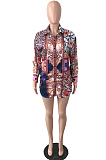 Colorful New Women Printing Long Sleeve Lapel Collar Single-Breasted Irregularity Shirt Dress QY5081-2
