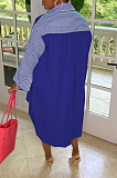 Pink Casual Women Stripe Spliced Long Sleeve Lapel Neck Single-Breasted Loose Shirt Dress WY6839-1