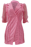 Pink Simplee Lantern Sleeve Lapel Neck Double-Breasted Slim Fitting Small Suits ALS262-4