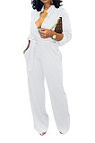 Black Euramerican Women Sexy Pure Color Long Sleeve Tied Casual jumpsuits LD8602-3