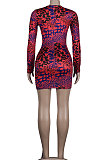 Orange Euramerican Women Sexy Long Sleeve Round Neck Crop Mini Dress KA7186-2