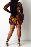 Orange Euramerican Women Sexy Long Sleeve Round Neck Crop Mini Dress KA7186-2