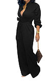 White Euramerican Women Sexy Pure Color Long Sleeve Tied Casual jumpsuits LD8602-1