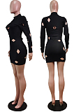 Orange Cotton Blend Sexy Hollow Out Long Sleeve O Collar Bodycon Solid Color Hip Mini Dress WY6834-4