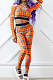 Orange New Women Plaid Printing Long Sleeve U Neck Crop Top High Waist Bodycon Pants Two-Piece TRS1170-1