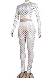 White Sexy Euramerican Bodycon Long Sleeve Hollow Out Fashion Long Pants Sets KA7189-1