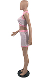 Pink Sexy Cotton Blend Sleeveless O Collar Crop Top Mini Skirt Two-Piece HMR6036 