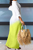 Green Women Gradient Cardigan Long Sleeve Mid Waist Irregular Long Dress T Shirt/Shirt Dress LD81037-2