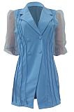 Sky Blue Simplee Lantern Sleeve Lapel Neck Double-Breasted Slim Fitting Small Suits ALS262-1