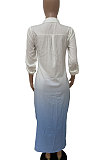 Green Women Gradient Cardigan Long Sleeve Mid Waist Irregular Long Dress T Shirt/Shirt Dress LD81037-2