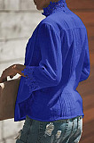 White Fashion Lace Stand Collar Half Sleeve Ruffle Cardigan Shirts MDO9004-1