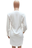 Black Women Long Sleeve V Neck Pure Color Shirts Single-Breasted Slim Fitting T Shirt/Shirt Dress WMZ0098-2