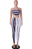 Light Purple New Positioning Chain Printing Strapless Backless Tight Pants Two-Piece SZS8146-2