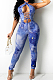 Royan Blue Sexy Positioning Printing Bandage Halter Neck Strapless Backelss Hollow Ourt Bodycon Jumpsuits SZS8149-3