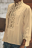 White Fashion Lace Stand Collar Half Sleeve Ruffle Cardigan Shirts MDO9004-1