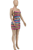 Multicolor Women Fashion Strap Bandage Condole Belt Backless Mini Dress WME20755