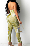 Earth Yellow Sexy Positioning Printing Bandage Halter Neck Strapless Backelss Hollow Ourt Bodycon Jumpsuits SZS8149-2