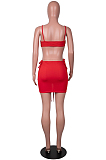 Red Night Club Pure Color Condole Belt Bandage Strapless Mid Waist Ruffle Drawsting Hip Skirts Two-Piece SZS8147-1