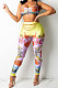 Scallops Sexy Women Fashion Printing Tight Condole Belt Backless Long Pants Sets YZ7034-1