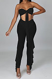 White High Waist Solid Color Polyester Mesh Strapless Backless Bodycon Jumpsuits YF9203-2