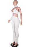 White Euramerican Sequins One Sleeve V Neck Strapless Irregularity Hollow Out Solid Color Bodycon Jumpsuits SZS8153-1