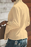 Apricot Fashion Lace Stand Collar Half Sleeve Ruffle Cardigan Shirts MDO9004-5