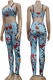 Sexy Women Fashion Printing Tight Condole Belt Backless Long Pants Sets YZ7034-3