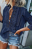 Gray Fashion Lace Stand Collar Half Sleeve Ruffle Cardigan Shirts MDO9004-3