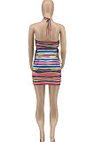 Multicolor Women Fashion Strap Bandage Condole Belt Backless Mini Dress WME20755