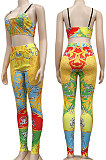 Sexy Women Fashion Printing Tight Condole Belt Backless Long Pants Sets YZ7034-3