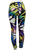 White New Personality Printing Casual High Waist Sport Pants LS6375