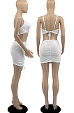 White Cotton Blend Summer Condole Belt Backless Strapless Drawsting Sexy Solid Color Hip Mini Dress DR8107-2