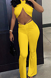 Green Night Club Solid Color Halter Neck Backless Strapless Ruffle Mid Waist Shift Pants Two-Piece DR8106-2