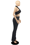 White Night Club Solid Color Halter Neck Backless Strapless Ruffle Mid Waist Shift Pants Two-Piece DR8106-1