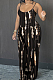 Black Brown Sexy Tie Dye Printing Condole Belt Low-Cut Backless Strapless High Waist Wide Leg Pants Two-Piece DR88116-1