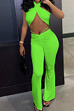 Yellow Night Club Solid Color Halter Neck Backless Strapless Ruffle Mid Waist Shift Pants Two-Piece DR8106-5