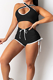 Blue Casual Halter Neck Backless Hollow Out Strapless Shorts Sports Two-Piece DR88114-2