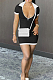 Black Casual Ribber Short Sleeve Lapel Neck Zipper Slim Fitting Hip Mini Dress DR88112-2